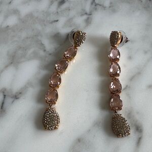Swarovski Gold Pink Teardrop Crystal Linear Earrings